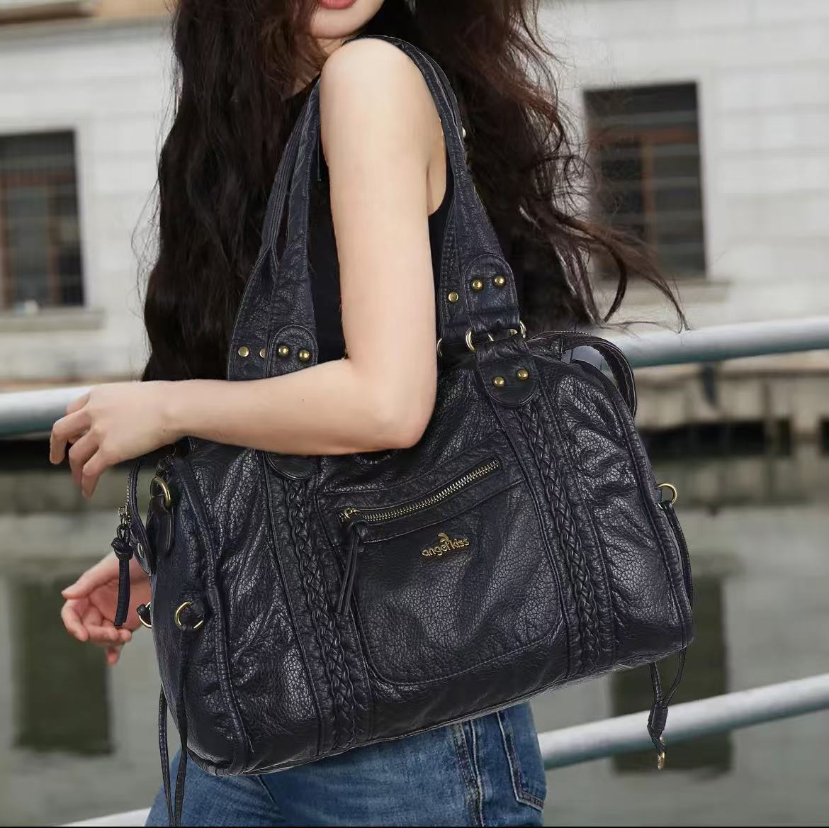 Bag for Women, Vegan Leather Hobo Satchel, Large 15.3"x6.6"x11.4" Tote Purse Shoulder Bag