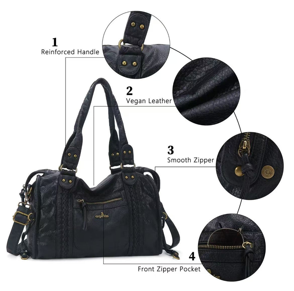 Bag for Women, Vegan Leather Hobo Satchel, Large 15.3"x6.6"x11.4" Tote Purse Shoulder Bag