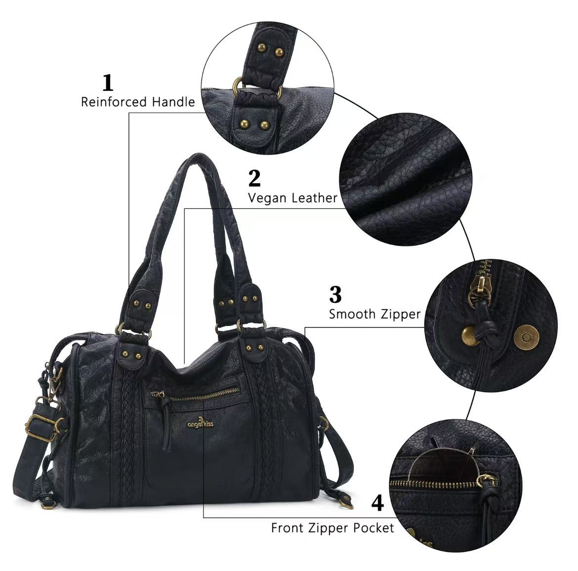 Bag for Women, Vegan Leather Hobo Satchel, Large 15.3"x6.6"x11.4" Tote Purse Shoulder Bag