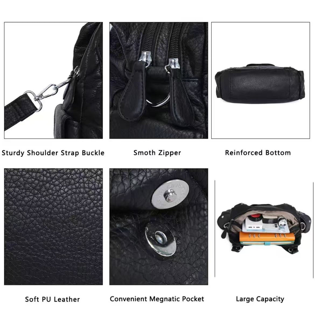 Women's Large Faux Leather Multipocket Hobo Satchel(14.2" x 4.8" x 9.5") - Adjustable Strap Lightweight Convertible Shoulder Bag, Cross Body Bag, Handbag, Purse, Everyday Tote, Cross Body Bags