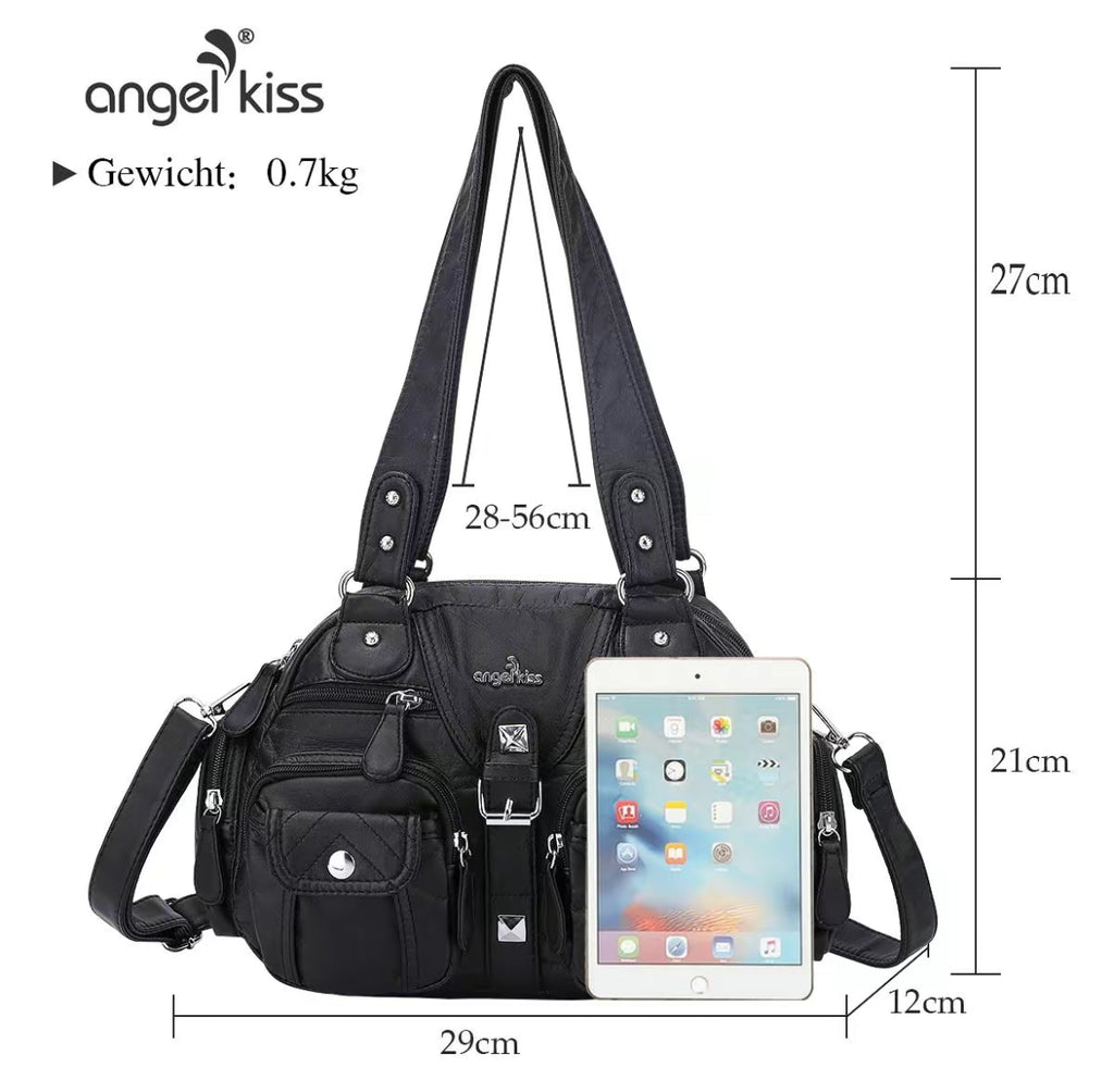 Women's Soft Leather Multipocket Minimalist Hobo(11.25" x 4.3" x 8.5") Crossbody Messenger Bag - Removable Adjustable Strap, Casual Handbag, Everyday Purse, Hobo Crossbody Purses, Casual Bags, Minimalist Crossbody Bag, Handbag Crossbody Bag