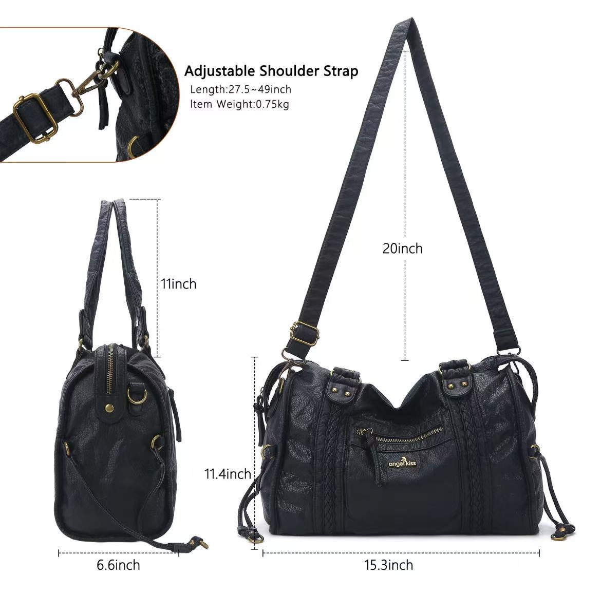 Bag for Women, Vegan Leather Hobo Satchel, Large 15.3"x6.6"x11.4" Tote Purse Shoulder Bag